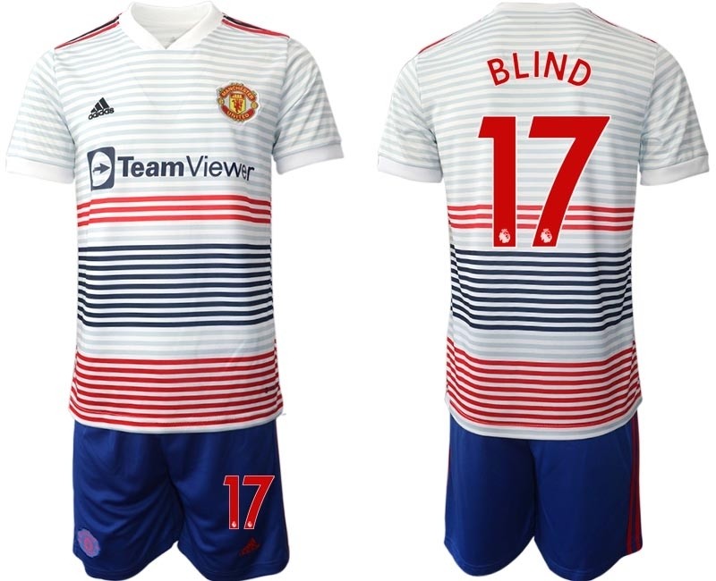 2022-23 Manchester United #17 Blind White stripes Away Soccer Jersey