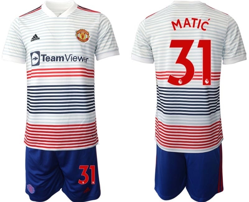 2022-23 Manchester United #31 Nemanja Matic White stripes Away Soccer Jersey