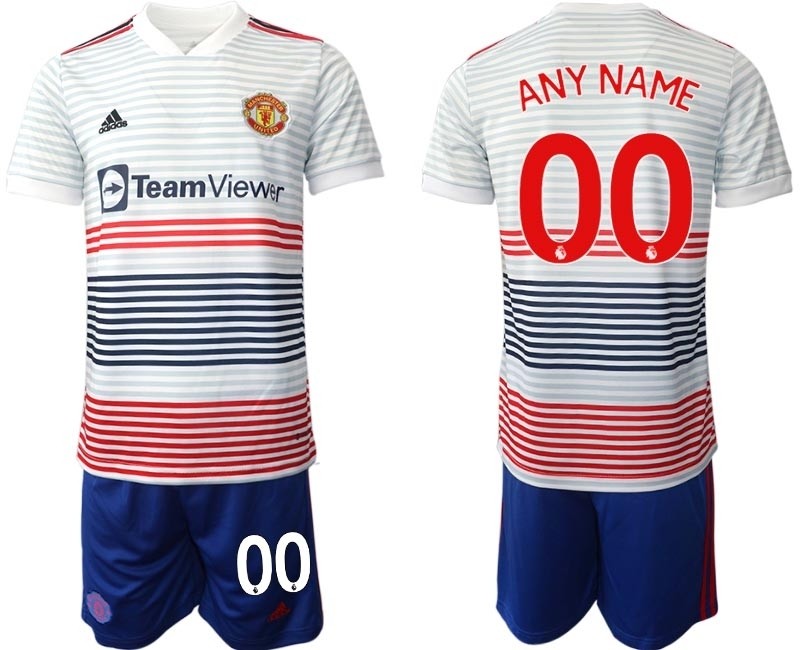 2022-23 Manchester United Any Name White stripes Away Soccer Jersey(Name and number remark in comment column)