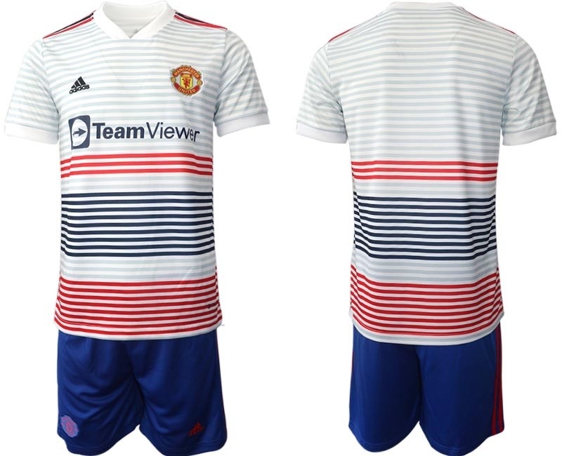 2022-23 Manchester United Blank White stripes Away Soccer Jersey