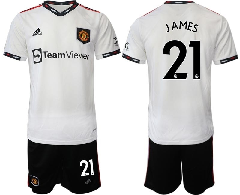 2022-23 Manchester United #21 Daniel James White stripes Away Soccer Jersey