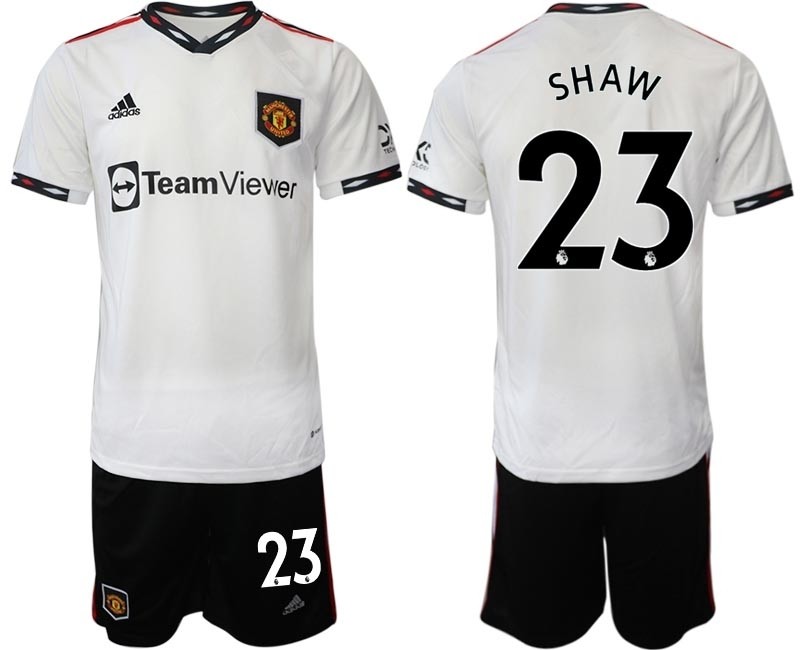 2022-23 Manchester United #23 Luke Shaw White Away Soccer Jersey