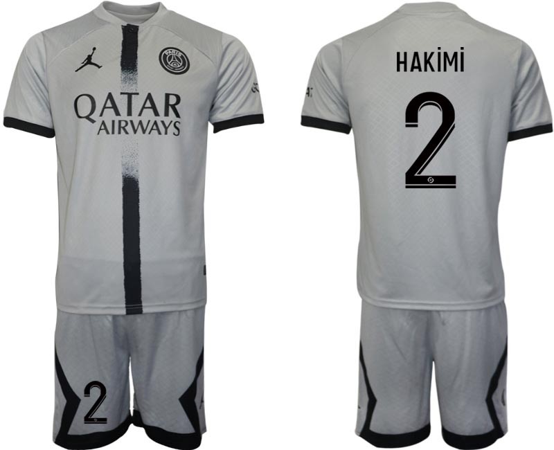 2022-23 Paris Saint-Germain F.C #2 Achraf Hakimi Grey Away Soccer Jersey