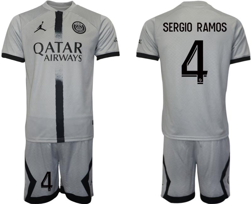 2022-23 Paris Saint-Germain F.C #4 Sergio Ramos Grey Away Soccer Jersey