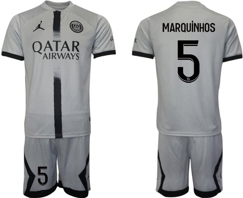 2022-23 Paris Saint-Germain F.C #5 Marquinhos Grey Away Soccer Jersey