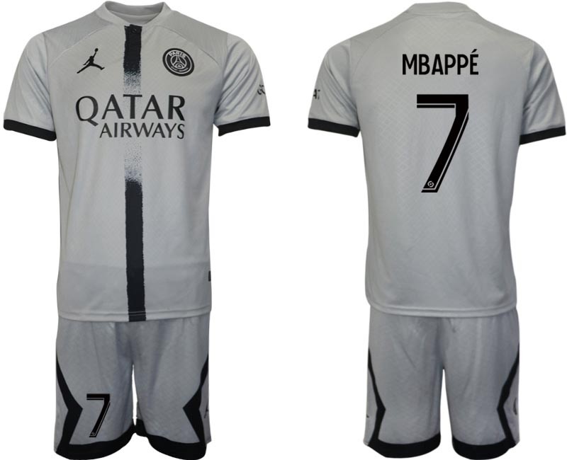 2022-23 Paris Saint-Germain F.C #7 Kylian Mbappe Grey Away Soccer Jersey