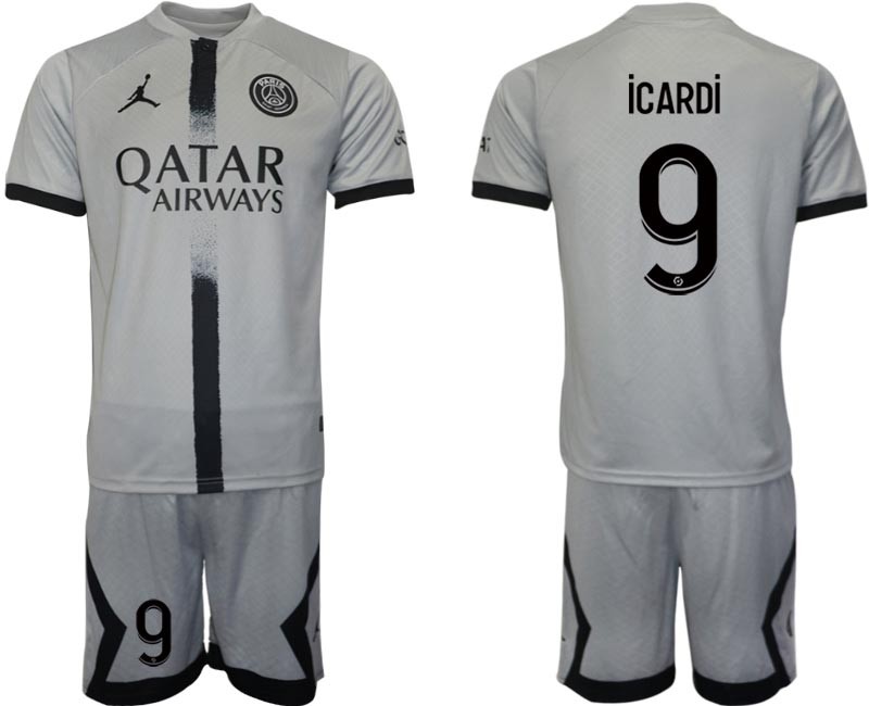 2022-23 Paris Saint-Germain F.C #9 Mauro Icardi Grey Away Soccer Jersey