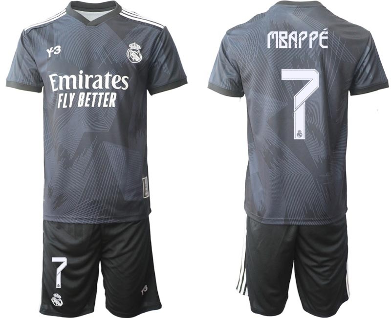 2022-23 Real Madrid #7 Kylian Mbappe Black Cuarta Camiseta Y-3 Soccer Jersey