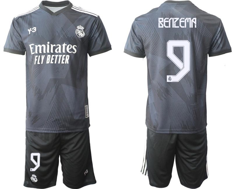 2022-23 Real Madrid #9 Karim Benzema Black Cuarta Camiseta Y-3 Soccer Jersey