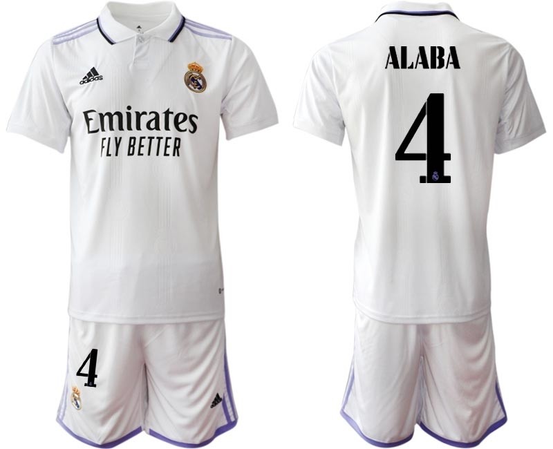 2022-23 Real Madrid #4 David Alaba White with Black word Home Soccer jersey