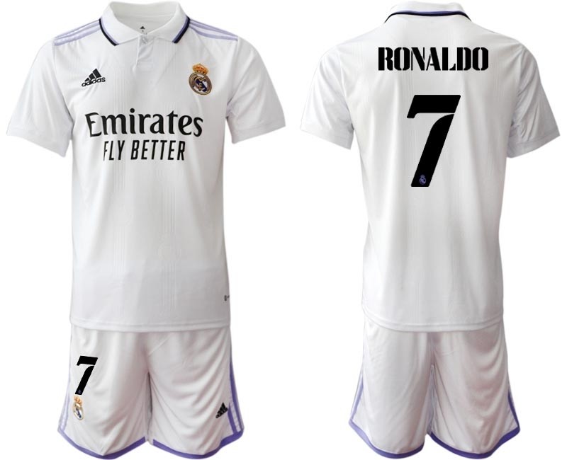 2022-23 Real Madrid #7 Cristiano Ronaldo White with Black word Home Soccer jersey