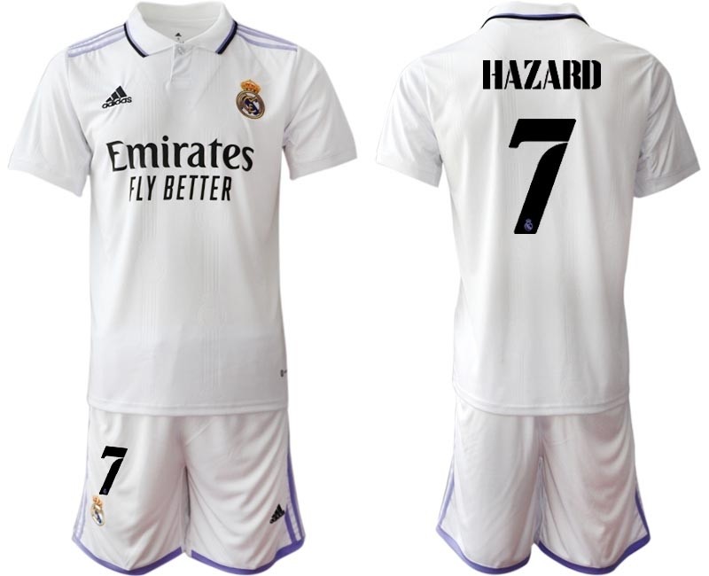 2022-23 Real Madrid #7 Eden Hazard White with Black word Home Soccer jersey