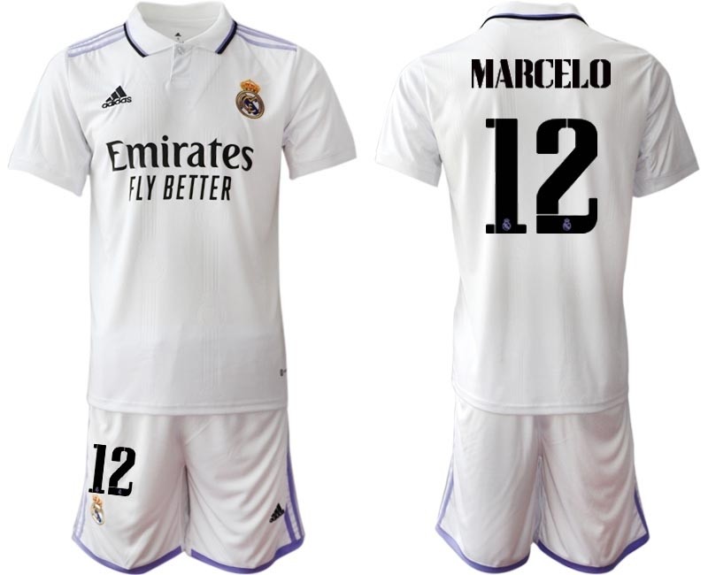 2022-23 Real Madrid #12 Marcelo White with Black word Home Soccer jersey