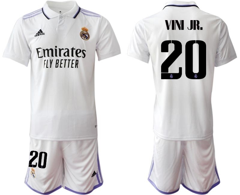 2022-23 Real Madrid #20 VINI JR. White with Black word Home Soccer jersey