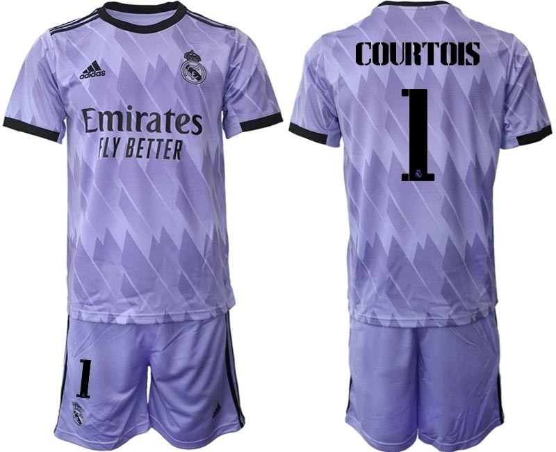 2022-23 Real Madrid #1 Thibault Courtois Purple Away Soccer Jersey