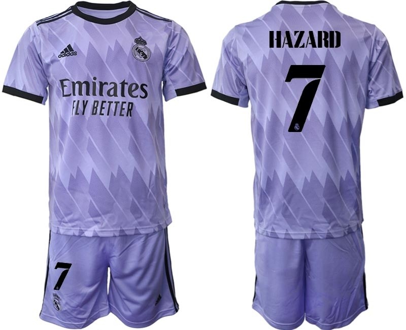 2022-23 Real Madrid #7 Eden Hazard Purple Away Soccer jersey