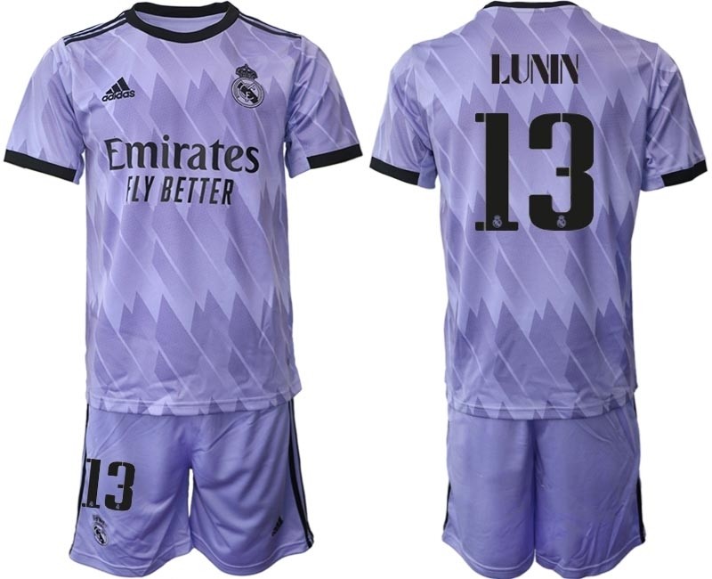 2022-23 Real Madrid #13 Andriy Lunin Purple Away Soccer jersey