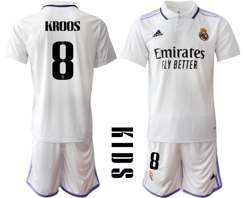 2022-23 Youth Real Madrid #8 Toni Kroos White with Black word Home Soccer jersey