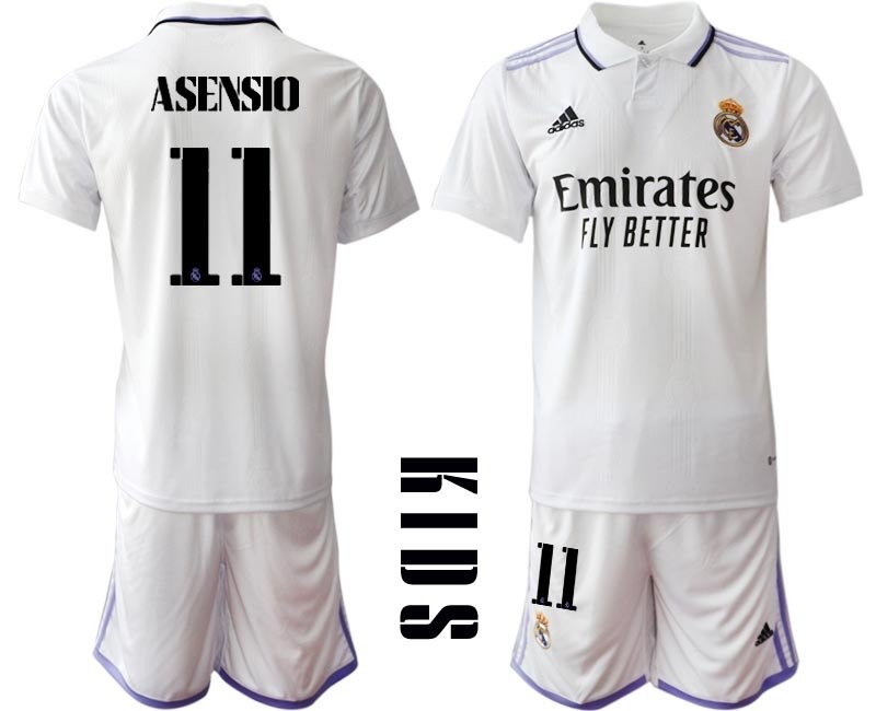 2022-23 Youth Real Madrid #11 Marco Asensio White with Black word Home Soccer jersey