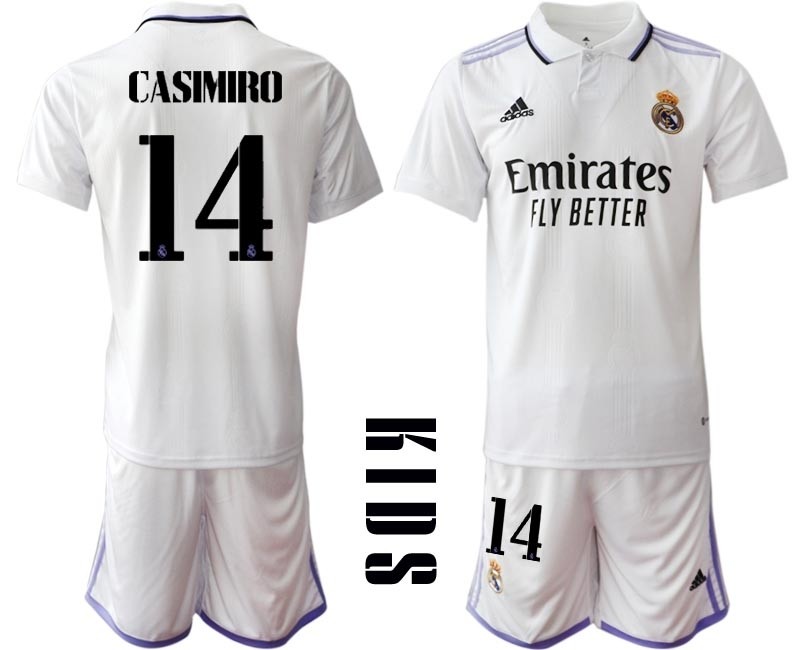 2022-23 Youth Real Madrid #14 Casemiro White with Black word Home Soccer jersey