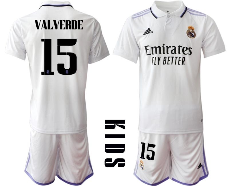 2022-23 Youth Real Madrid #15 Federico Valverde White with Black word Home Soccer jersey