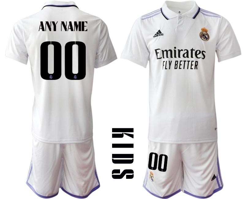 2022-23 Youth Real Madrid Any Name White with Black word Home Soccer Jersey(Name and number remark in comment column)