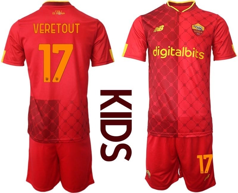 2022-23 Youth Rome #17 Jordan Veretout Red Home Soccer Jersey