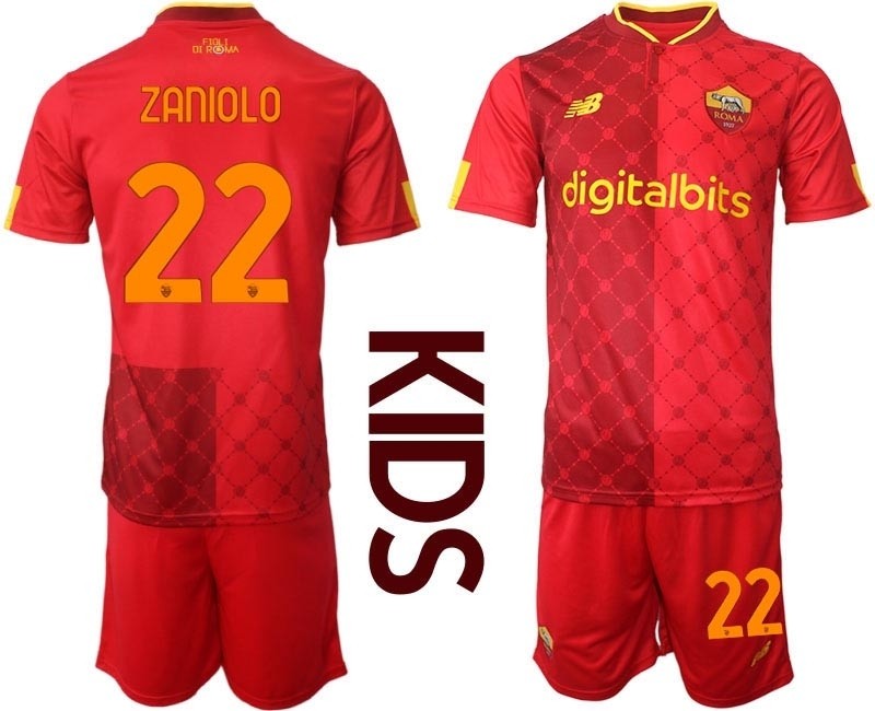 2022-23 Youth Rome #22 Nicolo Zaniolo Red Home Soccer Jersey