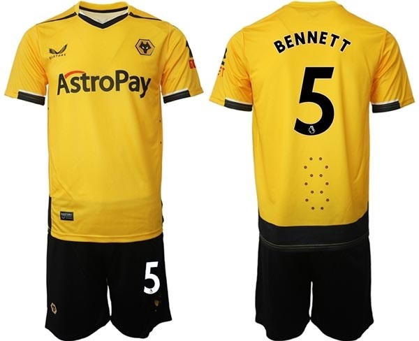 2022-23 Wolverhampton Wanderers #5 Ryan Bennett Yellow Home Soccer Jersey