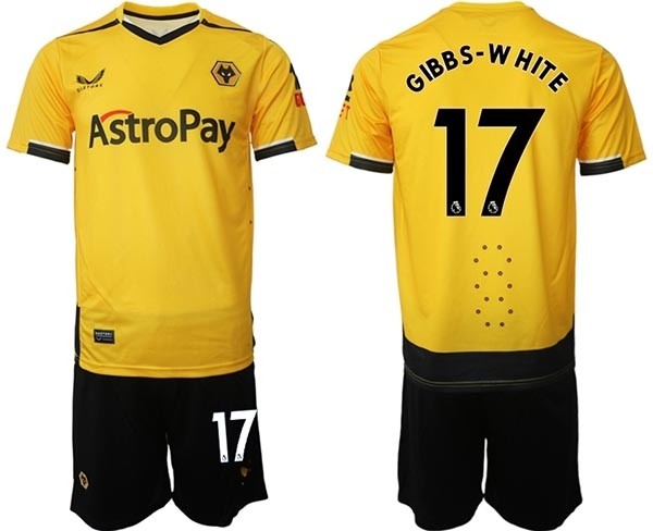 2022-23 Wolverhampton Wanderers #17 Morgan Gibbs-White Yellow Home Soccer Jersey