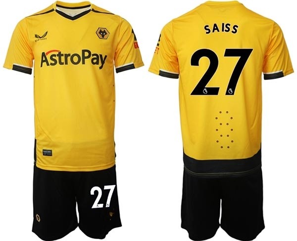 2022-23 Wolverhampton Wanderers #27 Romain Saiss Yellow Home Soccer Jersey