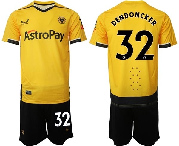 2022-23 Wolverhampton Wanderers #32 Leander Dendoncker Yellow Home Soccer Jersey