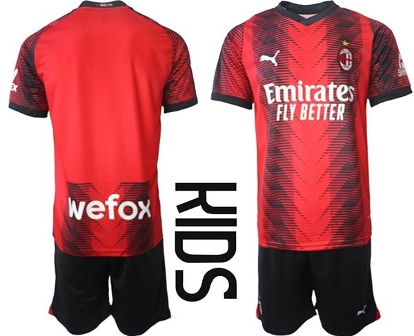 2023-24 Youth AC Milan Blank Red-Black Home Soccer Jersey