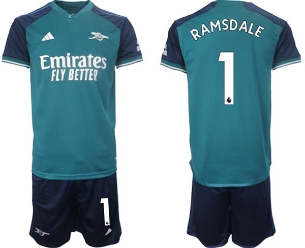 2023-24 Arsenal #1 Aaron Ramsdale Teal Away Soccer Jersey