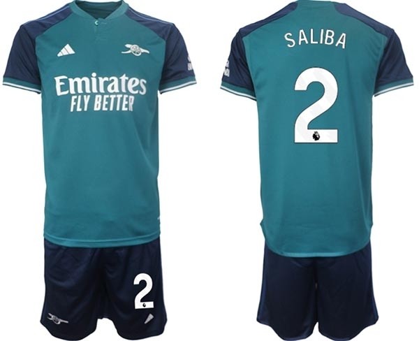 2023-24 Arsenal #2 William Saliba Teal Away Soccer Jersey