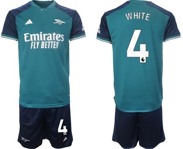 2023-24 Arsenal #4 Ben White Teal Away Soccer Jersey