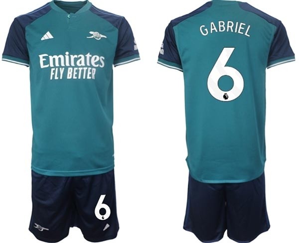 2023-24 Arsenal #6 Gabriel Magalhaes Teal Away Soccer Jersey