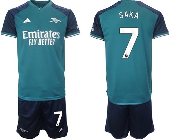 2023-24 Arsenal #7 Bukayo Saka Teal Away Soccer Jersey