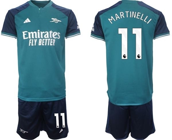 2023-24 Arsenal #11 Gabriel Martinelli Teal Away Soccer Jersey