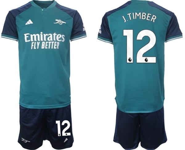 2023-24 Arsenal #12 J.Timber Teal Away Soccer Jersey