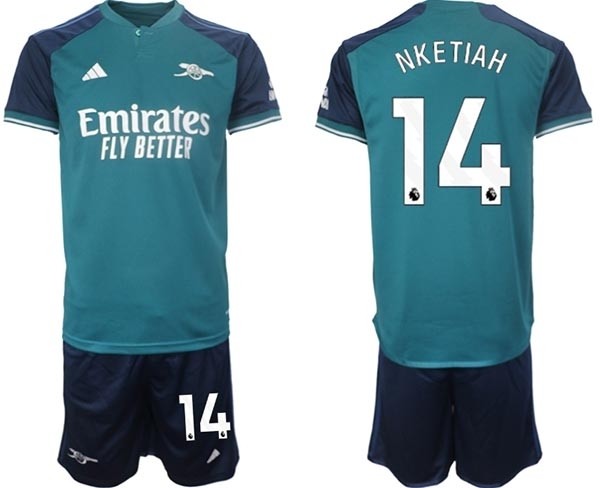 2023-24 Arsenal #14 Eddie Nketiah Teal Away Soccer Jersey