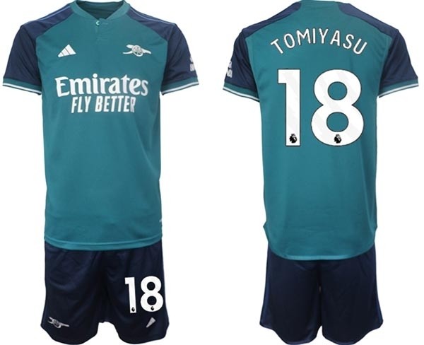 2023-24 Arsenal #18 Takehiro Tomiyasu Teal Away Soccer Jersey