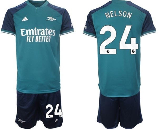 2023-24 Arsenal #24 Reiss Nelson Teal Away Soccer Jersey