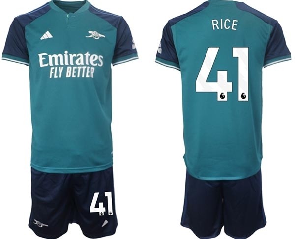 2023-24 Arsenal #41 Declan Rice Teal Away Soccer Jersey