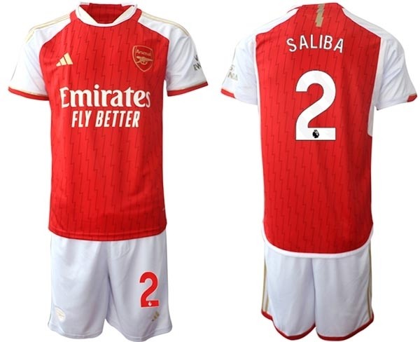 2023-24 Arsenal #2 William Saliba Red Home Soccer Jersey