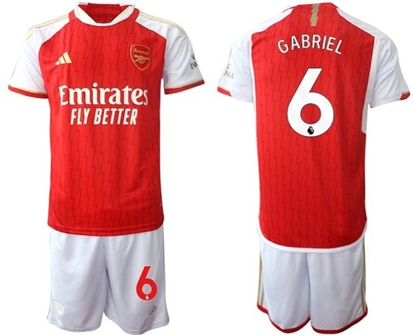 2023-24 Arsenal #6 Gabriel Magalhaes Red Home Soccer Jersey