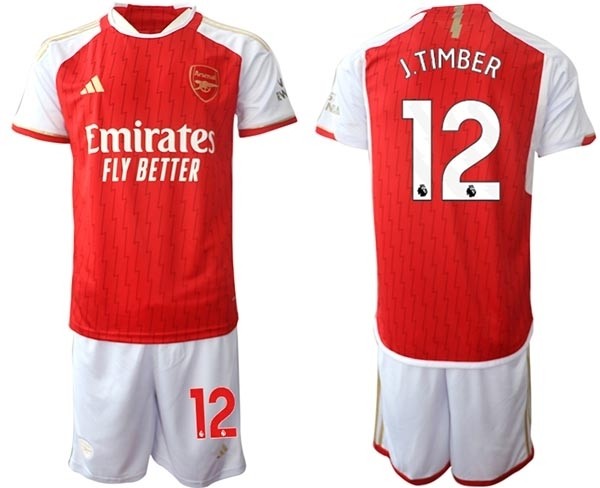 2023-24 Arsenal #12 J.Timber Red Home Soccer Jersey