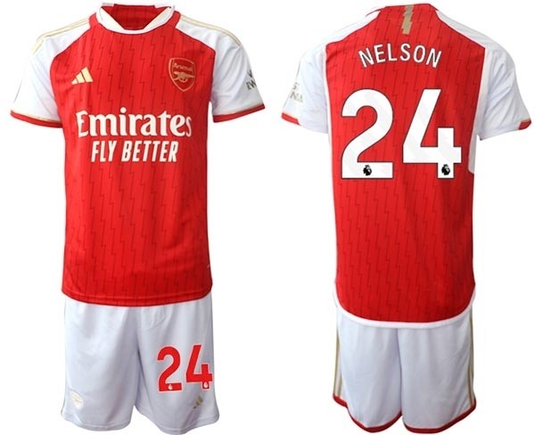 2023-24 Arsenal #24 Reiss Nelson Red Home Soccer Jersey