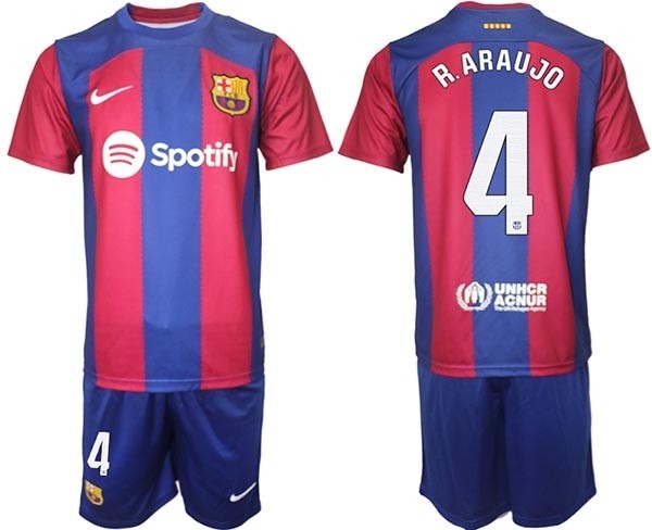 2023-24 Barcelona #4 R.Araujo Blue and Red Home jersey