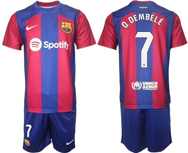 2023-24 Barcelona #7 O.Dembele Blue and Red Home jersey